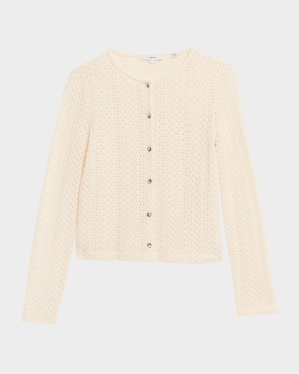 Open-Knit Crewneck Cardigan